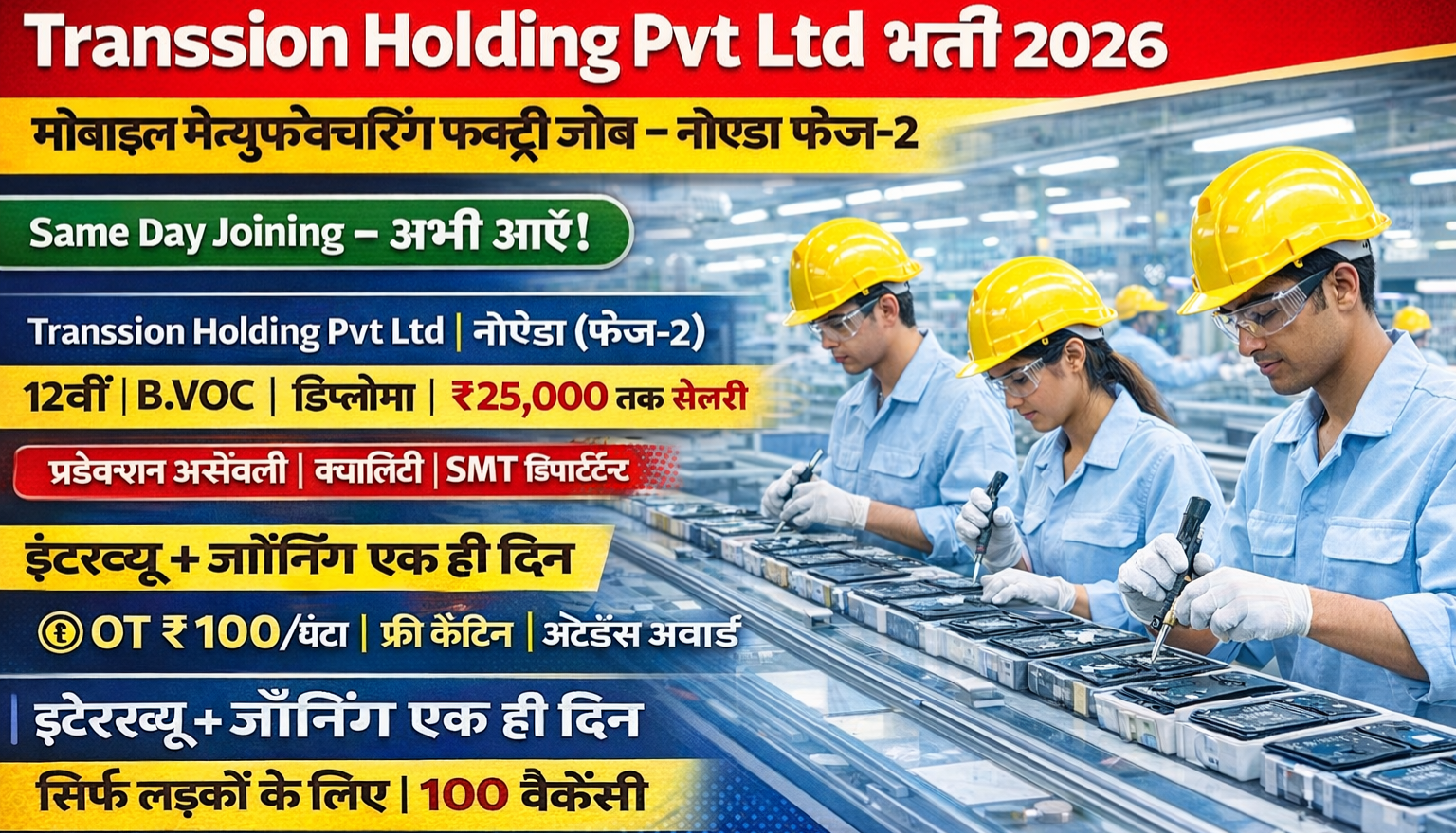 Transsion Holding Pvt Ltd भर्ती 2026 | मोबाइल मैन्युफैक्चरिंग जॉब नोएडा
