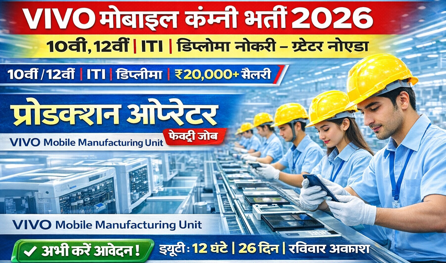 Vivo Mobile Company में भर्ती 2026 – Production Operator की नौकरी | Greater Noida