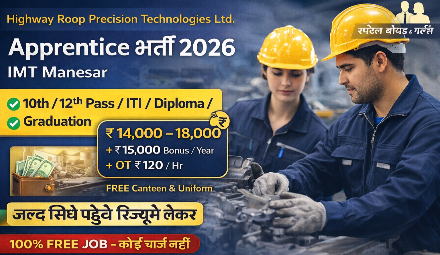 Highway Roop Precision Technologies Limited Apprentice भर्ती 2026 (Male & Female)