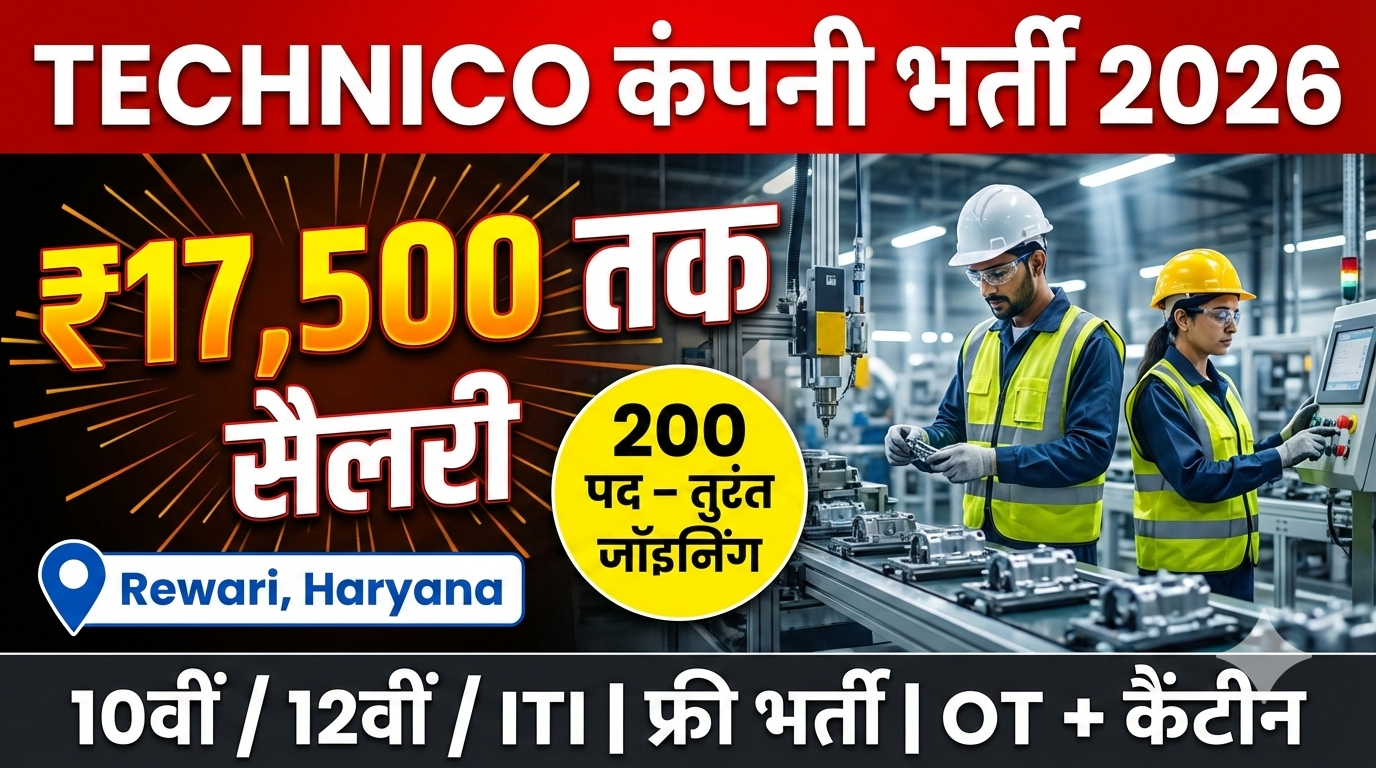 TECHNICO कंपनी भर्ती 2026 | 200 पद | 10वीं/12वीं/ITI | सैलरी ₹17,500 तक