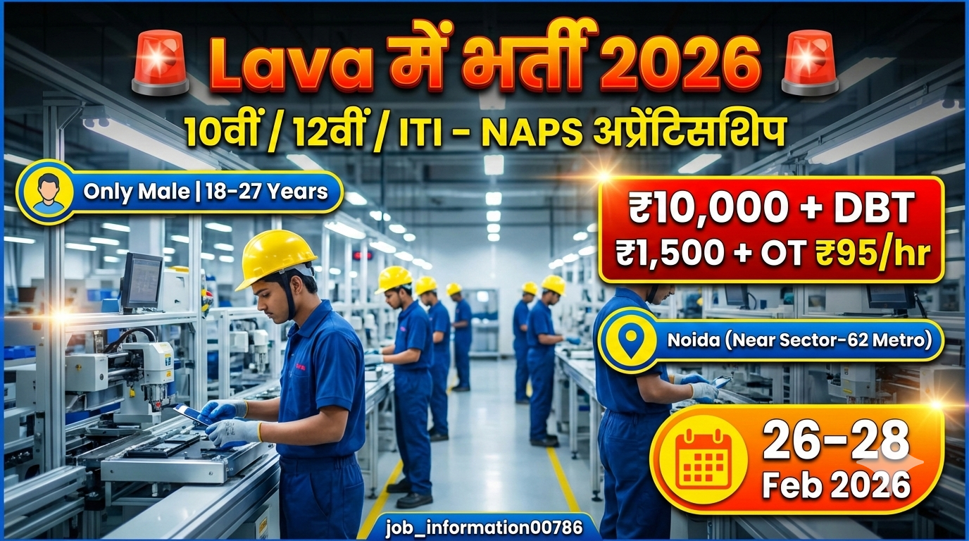Lava Mobile Factory Job 2026 – Noida | 10th/12th/ITI Apprentice Vacancy