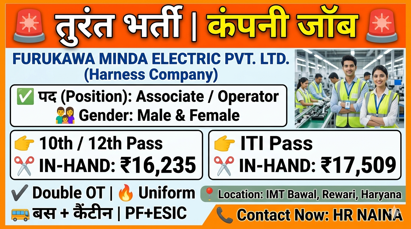 Furukawa Minda Electric Pvt Ltd Recruitment 2026 | Associate / Operator Jobs