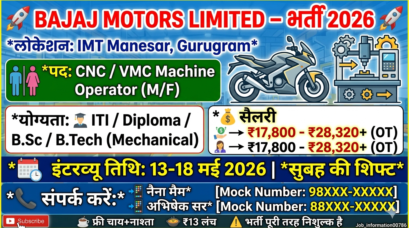 BAJAJ MOTORS LIMITED Recruitment 2026