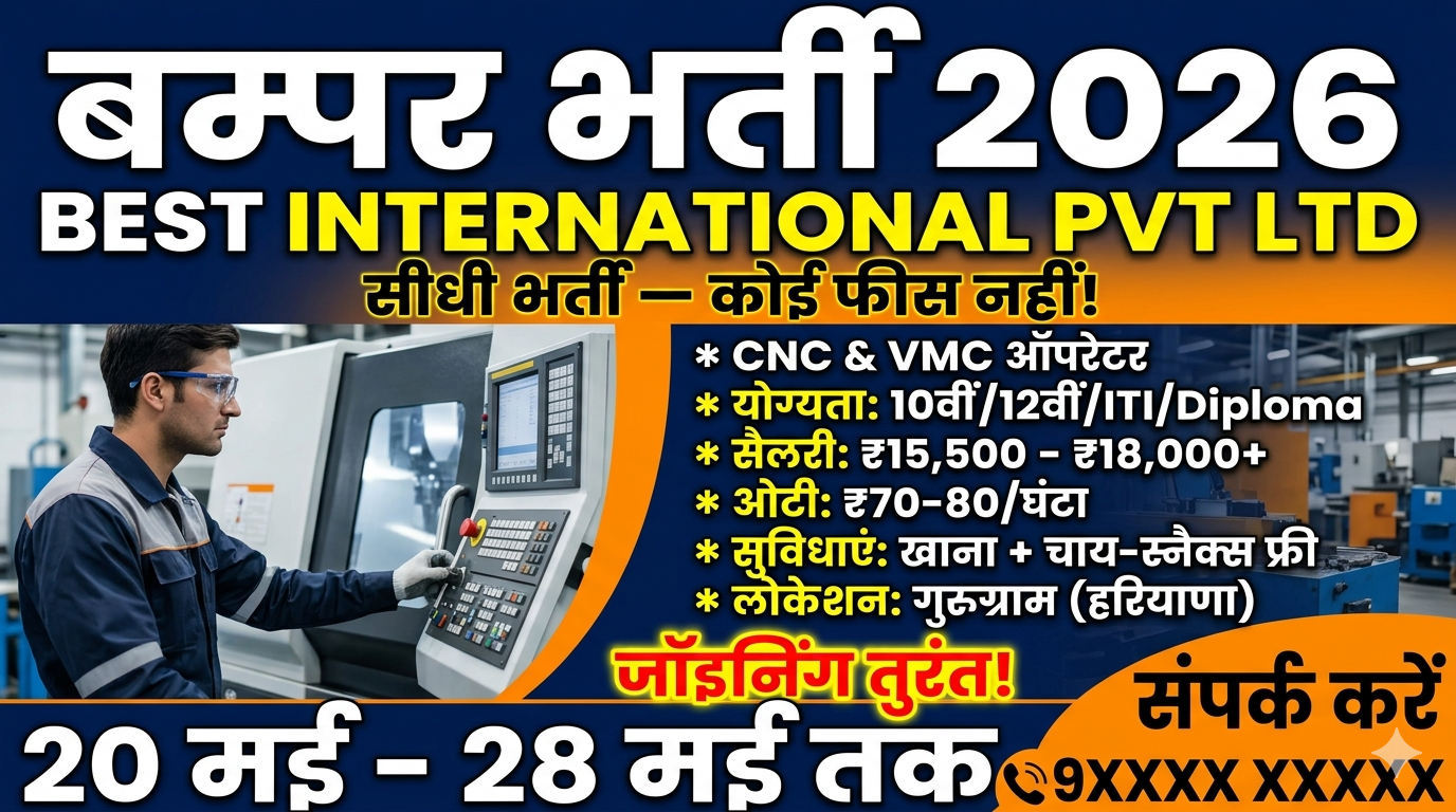 BEST INTERNATIONAL PVT LTD भर्ती 2026 | CNC & VMC Operator Jobs