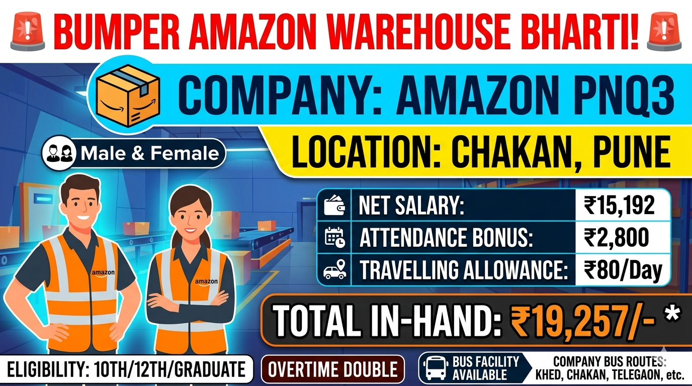 Amazon Warehouse में बंपर भर्ती | Amazon PNQ3 Pune Job Vacancy 2026