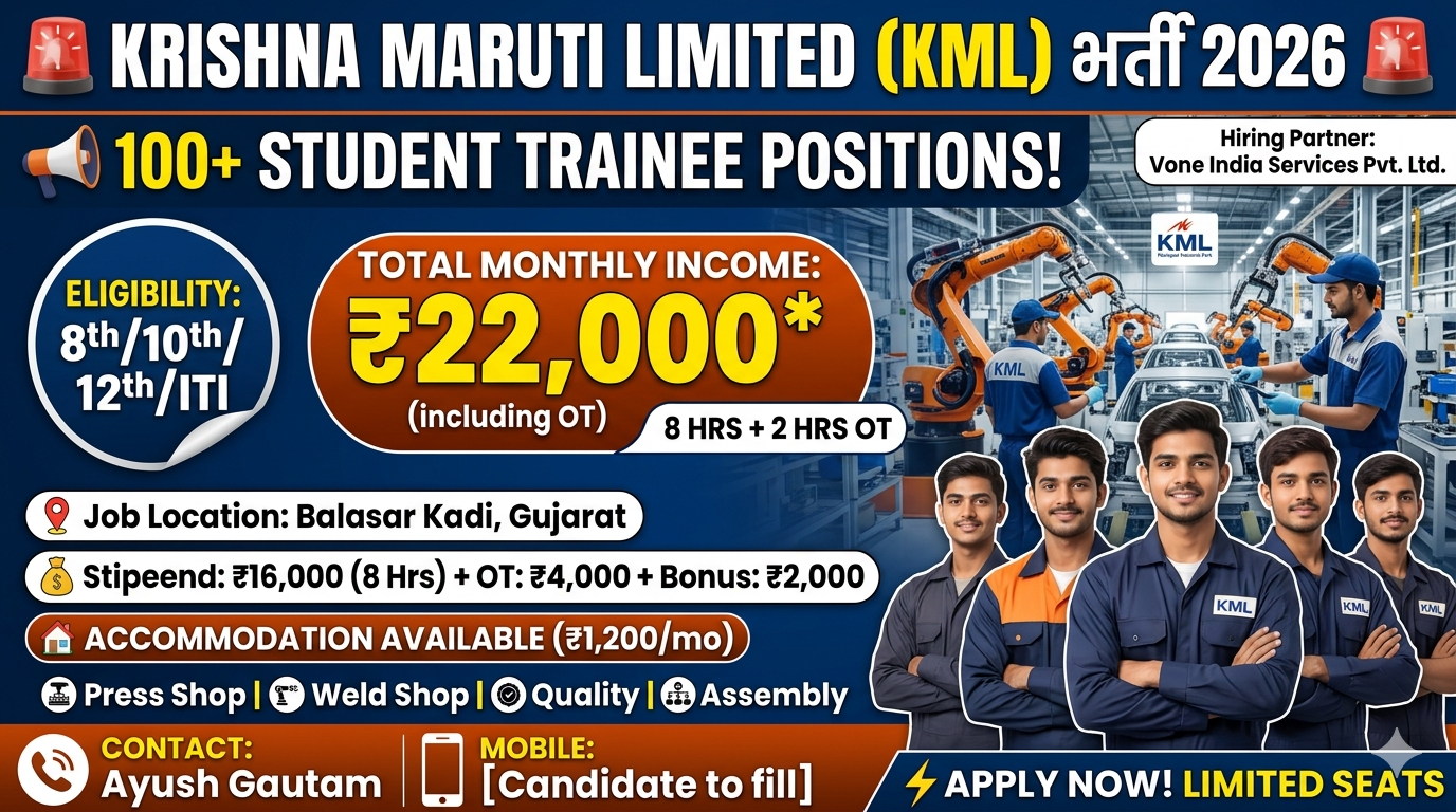 Krishna Maruti Limited (KML) Recruitment 2026 | Student Trainee Vacancy