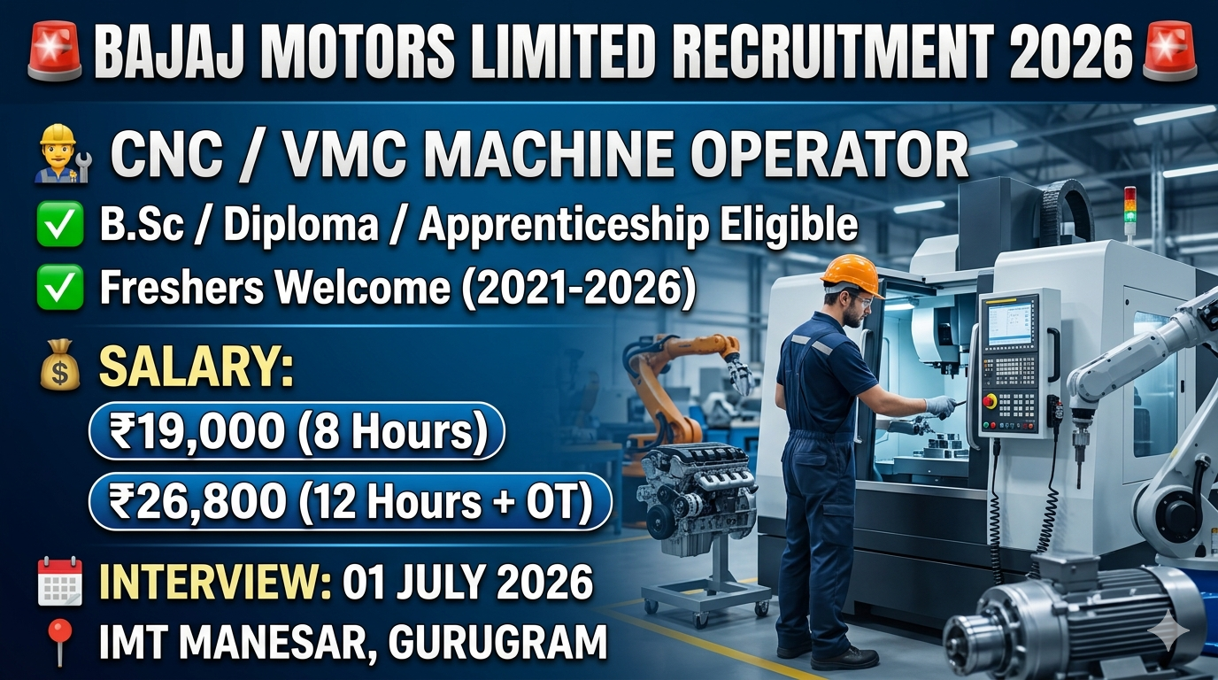 Bajaj Motors Limited Hiring 2026 – CNC/VMC Machine Operator