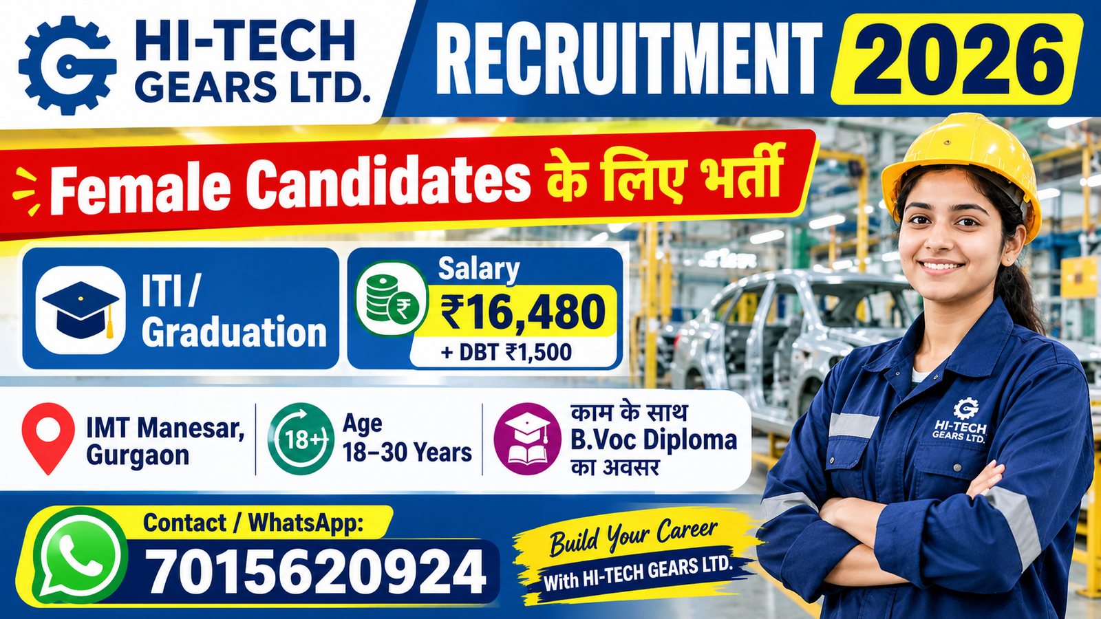 HI-TECH GEARS LTD. Recruitment 2026 – Female ITI & Graduate Candidates